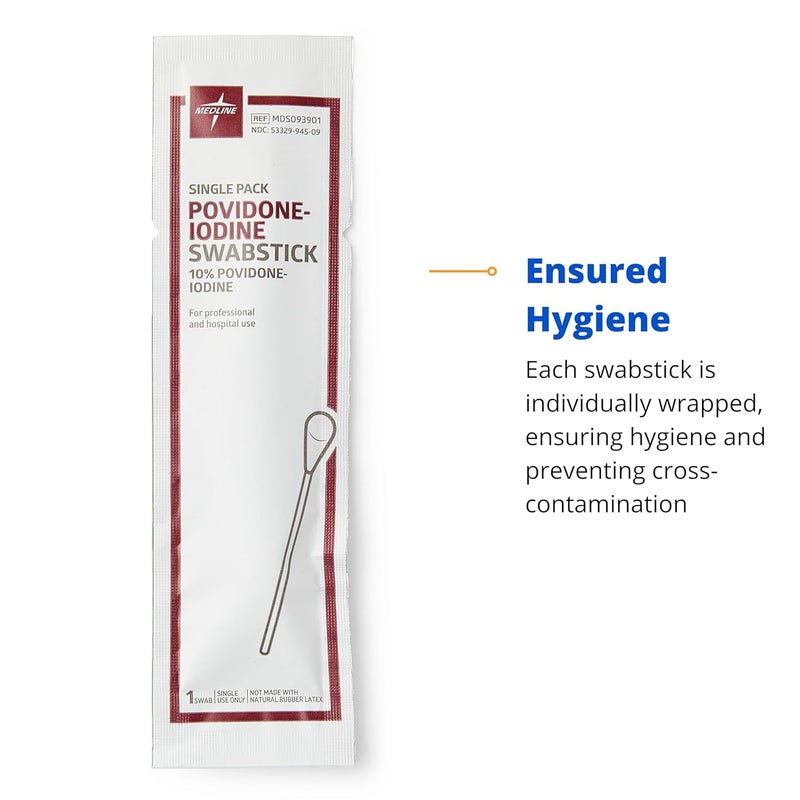 Medline Povidone-Iodine PVP Swabstick, Single Pack, Antiseptic for First Aid, Pack of 500 - Image 2